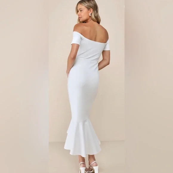 NWT Lulu's How Much Do I Care Ivory Off The Shoulder Midi Dress - Picture 6 of 7